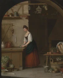 Menina, empacotando, espargos